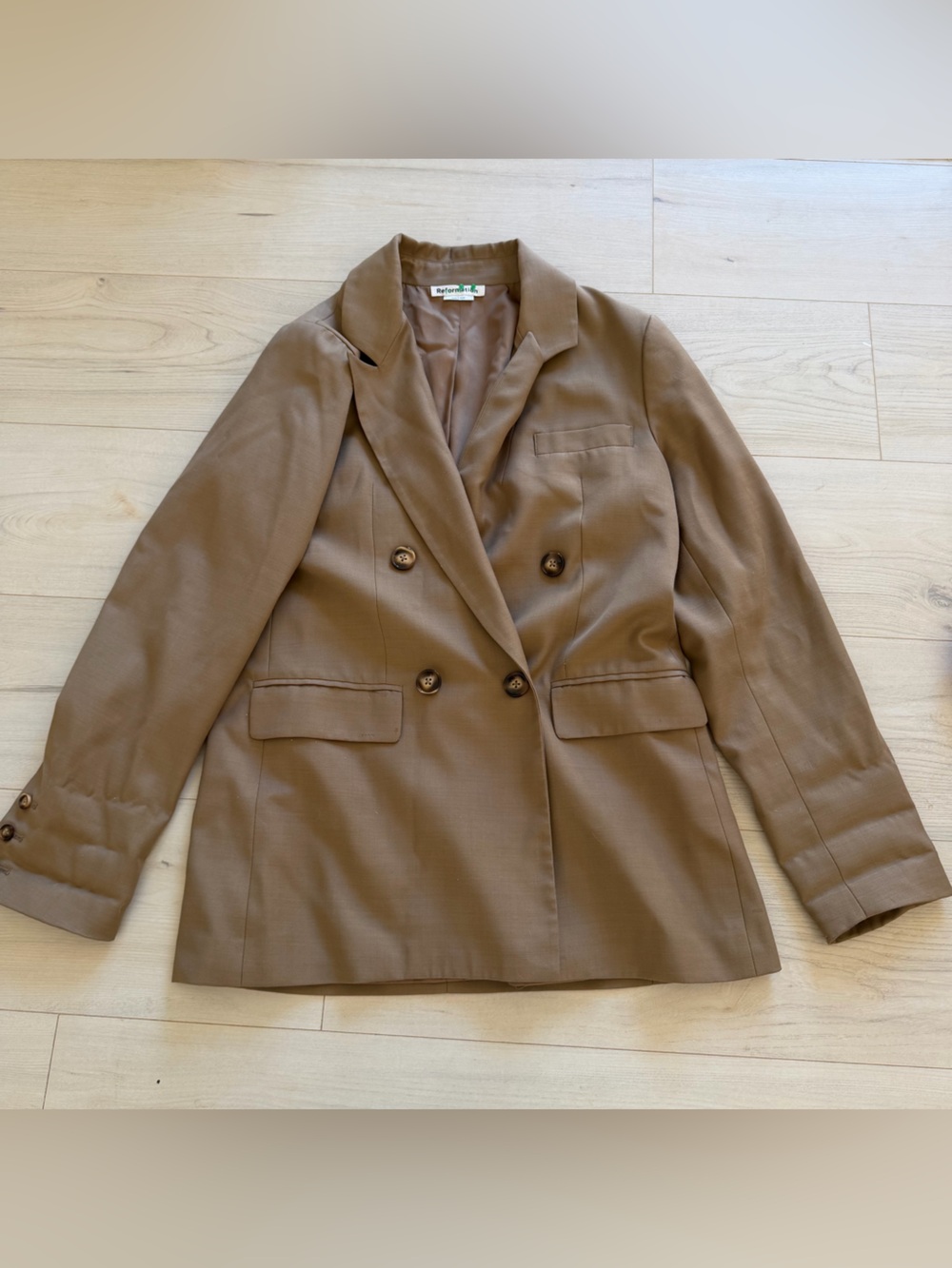 Reformation Double-Breasted Tan Blazer